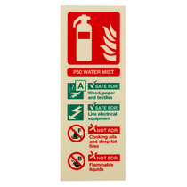 Portrait (200 x 80mm) sign for the 6ltr P50 water mist suitable for Class A and Electrical